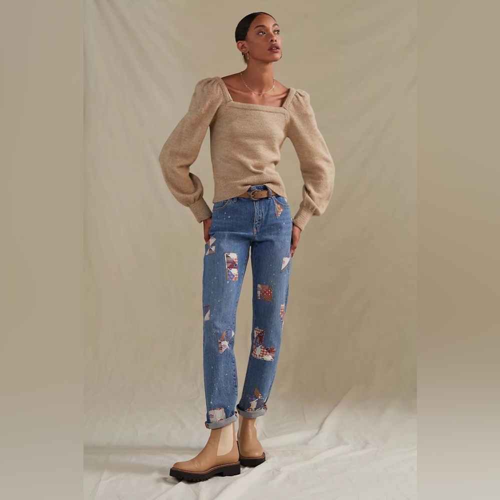 Anthropologie Square Neck Sweater beige